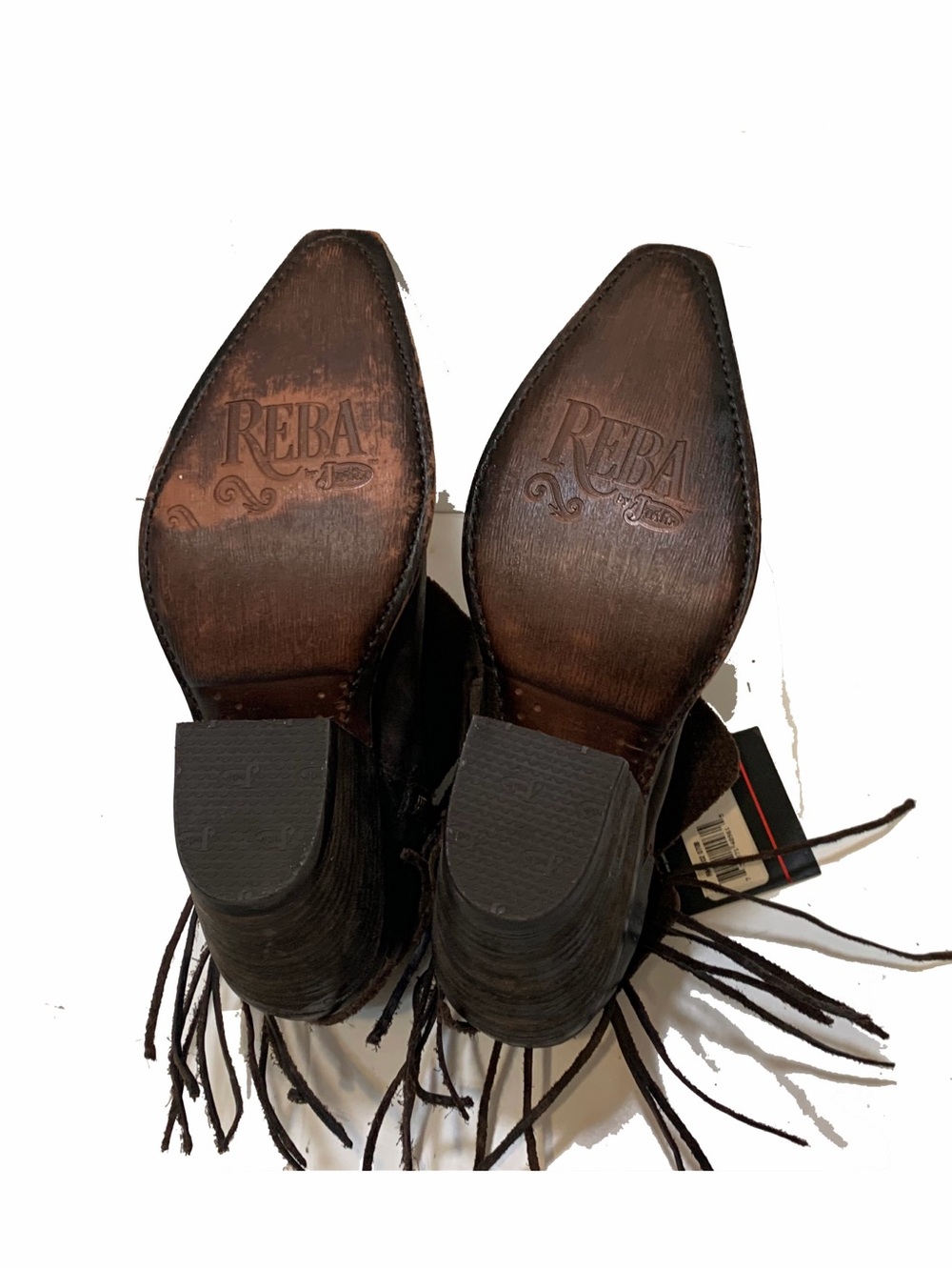 Reva By Justin Boots Dark Brown Leather Pointed Ankle Cowboy Boots with Fringe - Picture 7 of 8